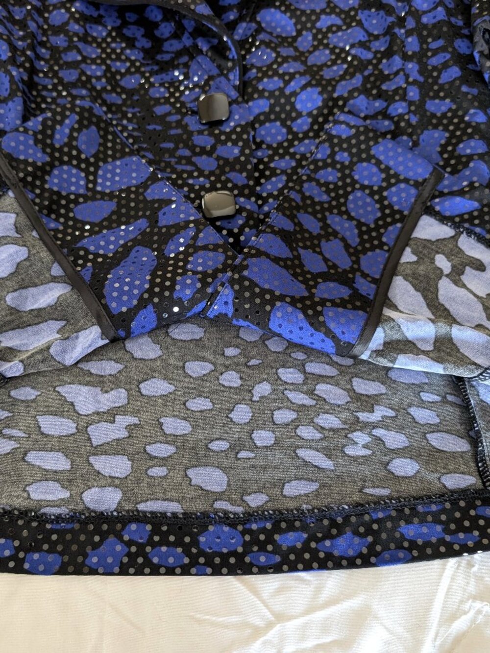 CLARA SUN WOO Jacket L Blue Black Sequin Button Shine Evening Designer - Picture 4 of 10